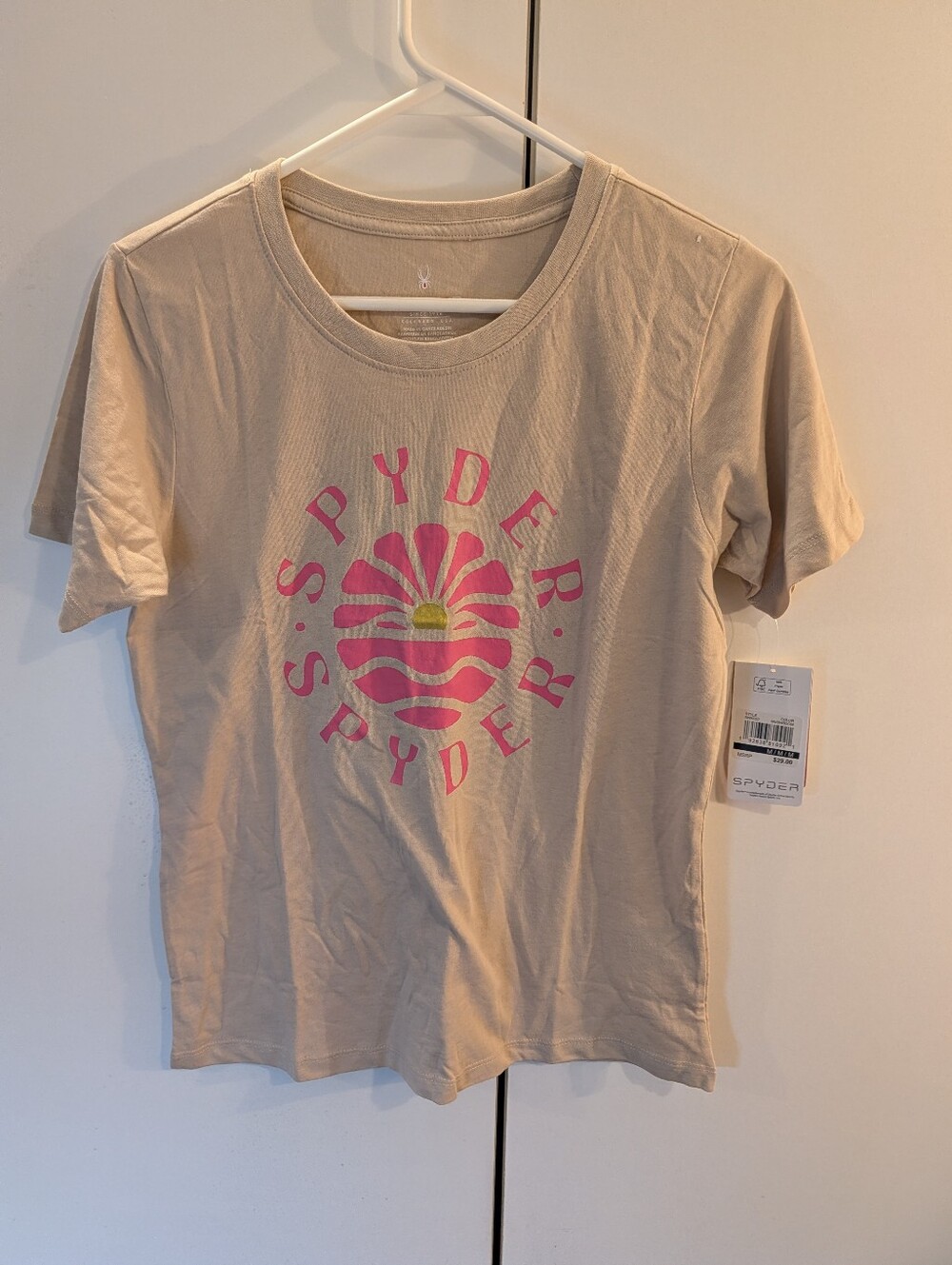 Spyder Woman's M Cream T‑Shirt with Pink Logo NWT